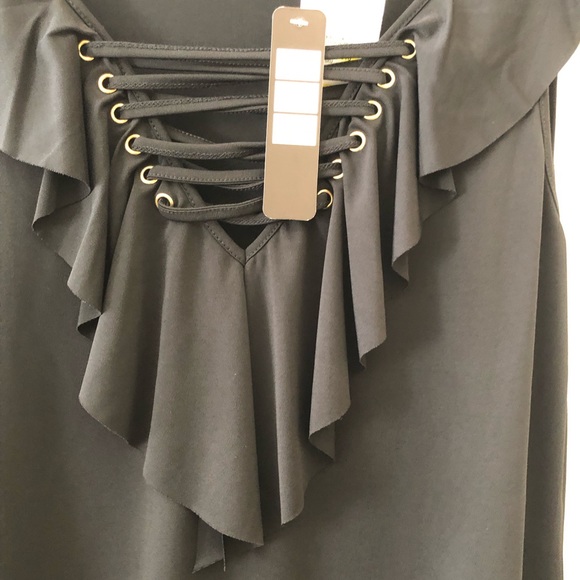 Belldini Embellished Ruffled Front Black Sleeveless Tank Size Small - Picture 5 of 7